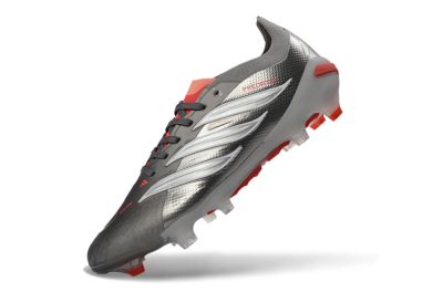 Adidas Predator 26 Elite FG Firm Ground Soccer Cleats - Gray/Bright Red/Metallic Silver
