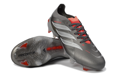 Adidas Predator 26 Elite FG Firm Ground Soccer Cleats - Gray/Bright Red/Metallic Silver