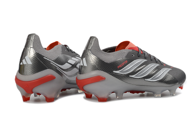 Adidas Predator 26 Elite FG Firm Ground Soccer Cleats - Gray/Bright Red/Metallic Silver