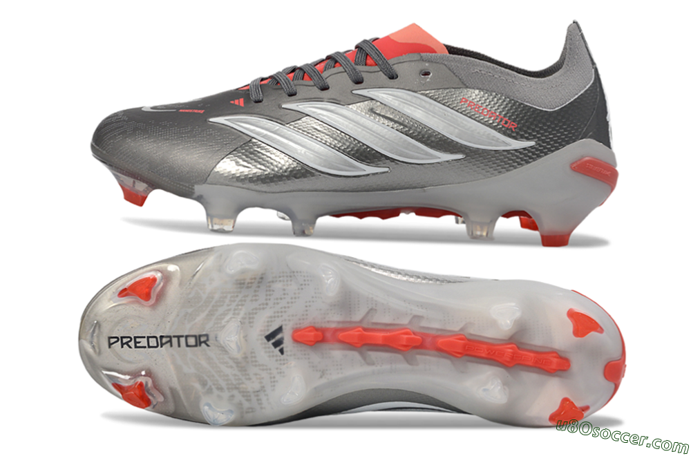 Adidas Predator 26 Elite FG Firm Ground Soccer Cleats - Gray/Bright Red/Metallic Silver 0