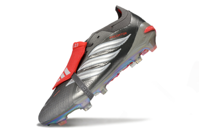 Adidas Predator 26 Elite Fold-Over Tongue FG Firm Ground Soccer Cleats - Gray/High Visibility Red/Metallic Silver
