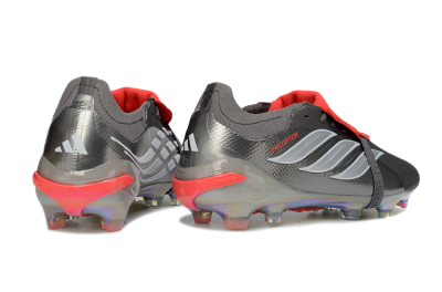 Adidas Predator 26 Elite Fold-Over Tongue FG Firm Ground Soccer Cleats - Gray/High Visibility Red/Metallic Silver