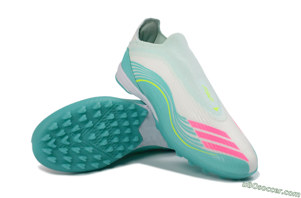 Messi x Adidas F50 Elite Laceless TF Artificial Turf Soccer Shoes - Teal/Bright Pink/Neon Yellow 4