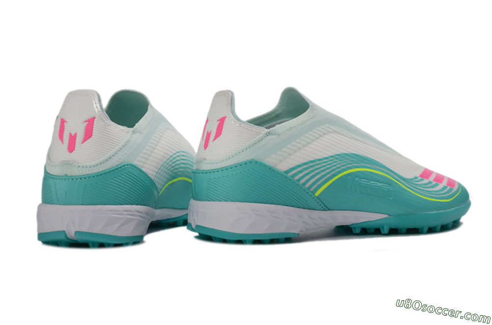Messi x Adidas F50 Elite Laceless TF Artificial Turf Soccer Shoes - Teal/Bright Pink/Neon Yellow 7