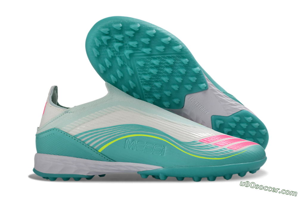 Messi x Adidas F50 Elite Laceless TF Artificial Turf Soccer Shoes - Teal/Bright Pink/Neon Yellow 1