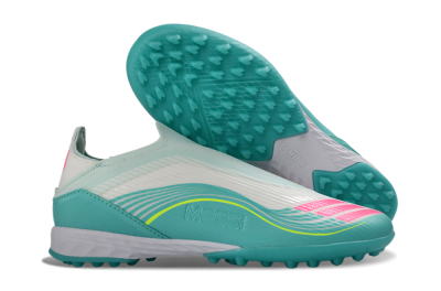 Messi x Adidas F50 Elite Laceless TF Artificial Turf Soccer Shoes - Teal/Bright Pink/Neon Yellow