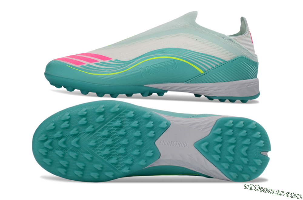 Messi x Adidas F50 Elite Laceless TF Artificial Turf Soccer Shoes - Teal/Bright Pink/Neon Yellow 0