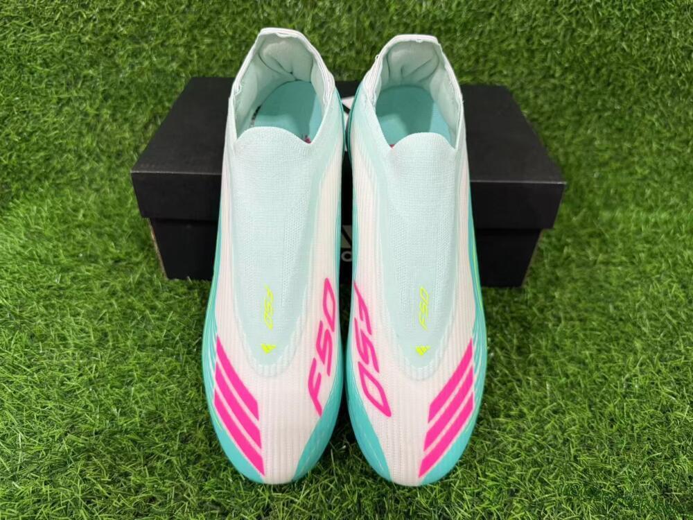 Messi x Adidas F50 Elite Laceless TF Artificial Turf Soccer Shoes - Teal/Bright Pink/Neon Yellow