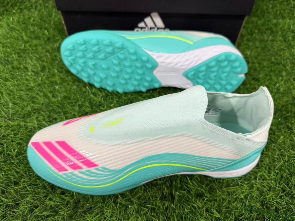 Messi x Adidas F50 Elite Laceless TF Artificial Turf Soccer Shoes - Teal/Bright Pink/Neon Yellow