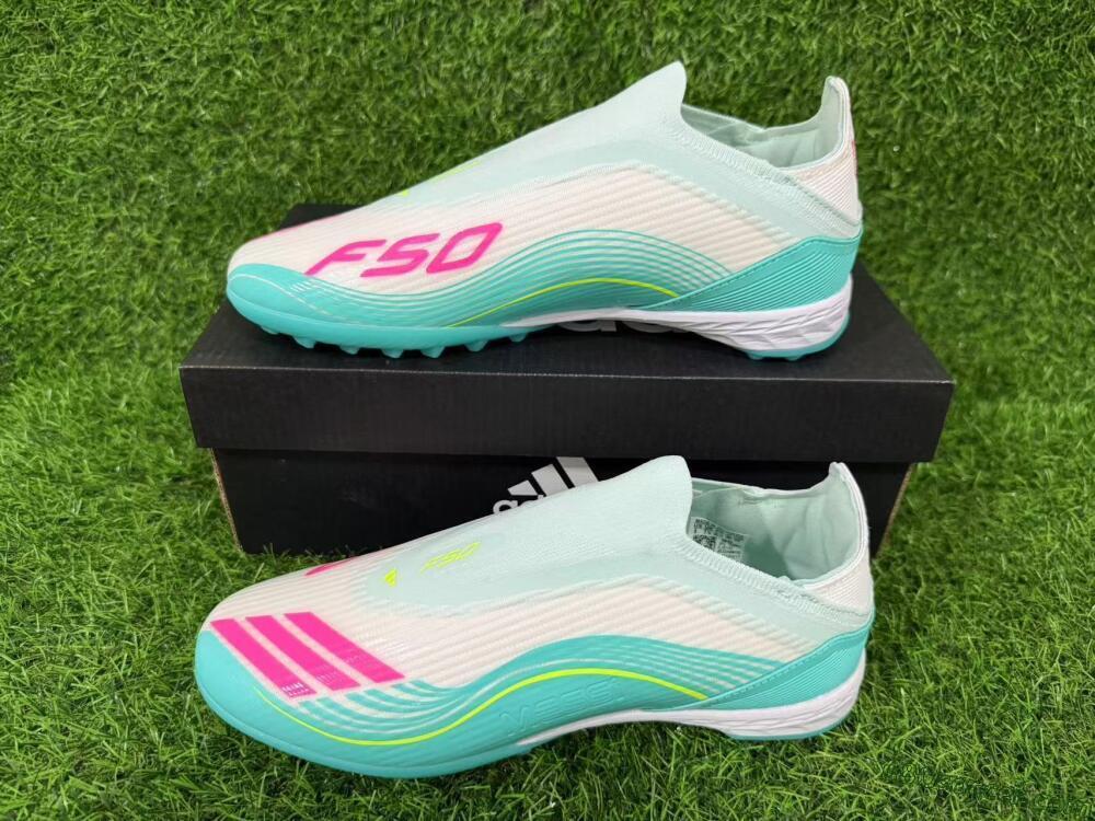 Messi x Adidas F50 Elite Laceless TF Artificial Turf Soccer Shoes - Teal/Bright Pink/Neon Yellow