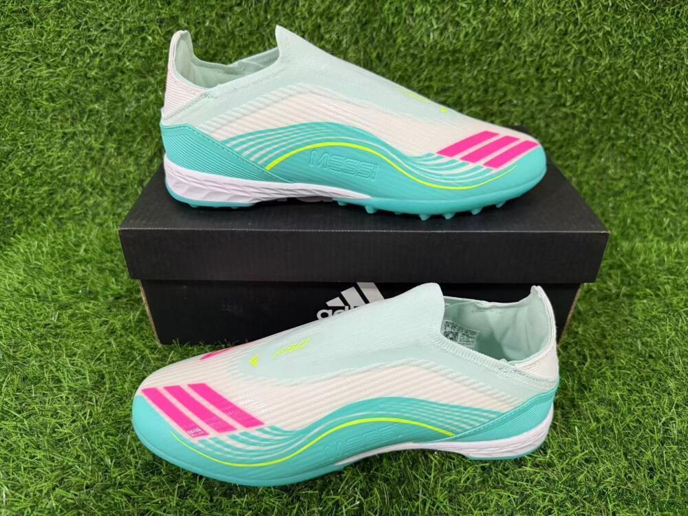 Messi x Adidas F50 Elite Laceless TF Artificial Turf Soccer Shoes - Teal/Bright Pink/Neon Yellow