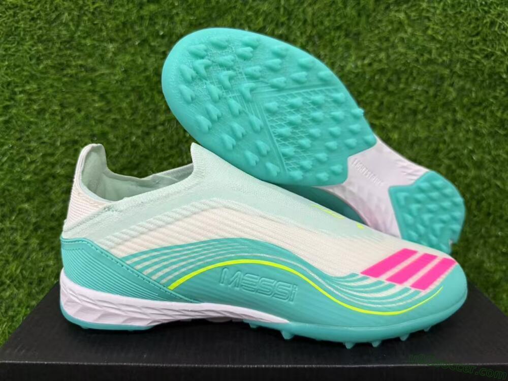 Messi x Adidas F50 Elite Laceless TF Artificial Turf Soccer Shoes - Teal/Bright Pink/Neon Yellow
