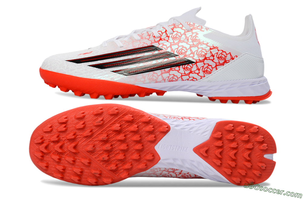 Adidas F50 Pro TF Artificial Turf Soccer Shoes - White/Coral Red/Crimson 0