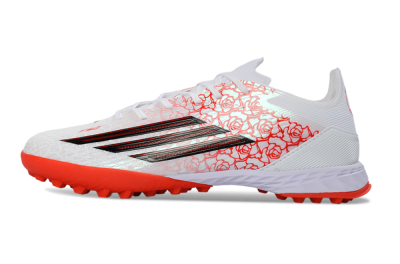 Adidas F50 Pro TF Artificial Turf Soccer Shoes - White/Coral Red/Crimson