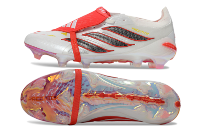 Adidas Predator 26 Elite Fold-Over Tongue FG Firm Ground Soccer Cleats - White/Electric Red/Steel Gray