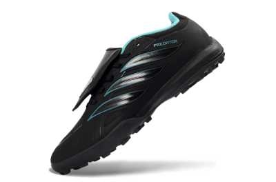 Adidas Predator 26 Elite Fold-Over Tongue TF Artificial Turf Soccer Shoes - Black/Aqua Blue/Metallic Silver