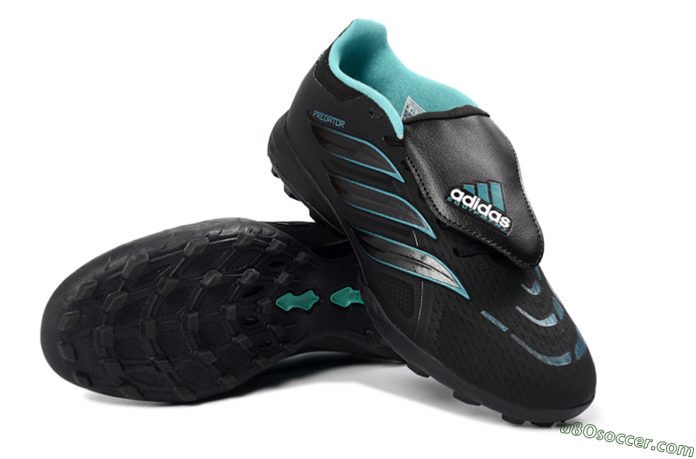 Adidas Predator 26 Elite Fold-Over Tongue TF Artificial Turf Soccer Shoes - Black/Aqua Blue/Metallic Silver 3