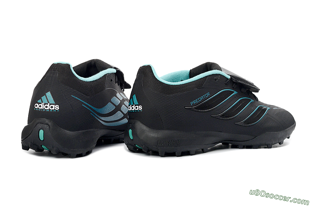 Adidas Predator 26 Elite Fold-Over Tongue TF Artificial Turf Soccer Shoes - Black/Aqua Blue/Metallic Silver 6