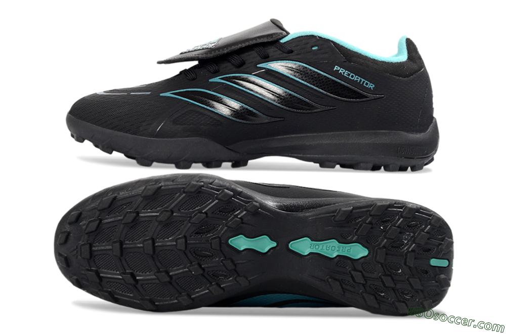 Adidas Predator 26 Elite Fold-Over Tongue TF Artificial Turf Soccer Shoes - Black/Aqua Blue/Metallic Silver 0