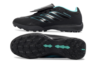 Adidas Predator 26 Elite Fold-Over Tongue TF Artificial Turf Soccer Shoes - Black/Aqua Blue/Metallic Silver