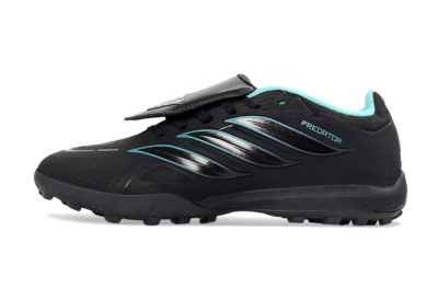 Adidas Predator 26 Elite Fold-Over Tongue TF Artificial Turf Soccer Shoes - Black/Aqua Blue/Metallic Silver