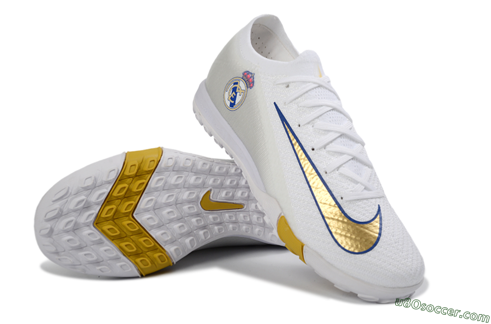 Nike Air Zoom Mercurial Vapor 16 Elite TF Artificial Turf Soccer Shoes - White/Royal Blue/Metallic Gold 3