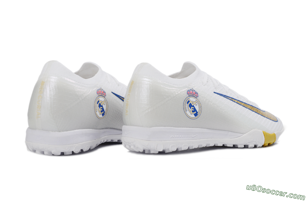 Nike Air Zoom Mercurial Vapor 16 Elite TF Artificial Turf Soccer Shoes - White/Royal Blue/Metallic Gold 6