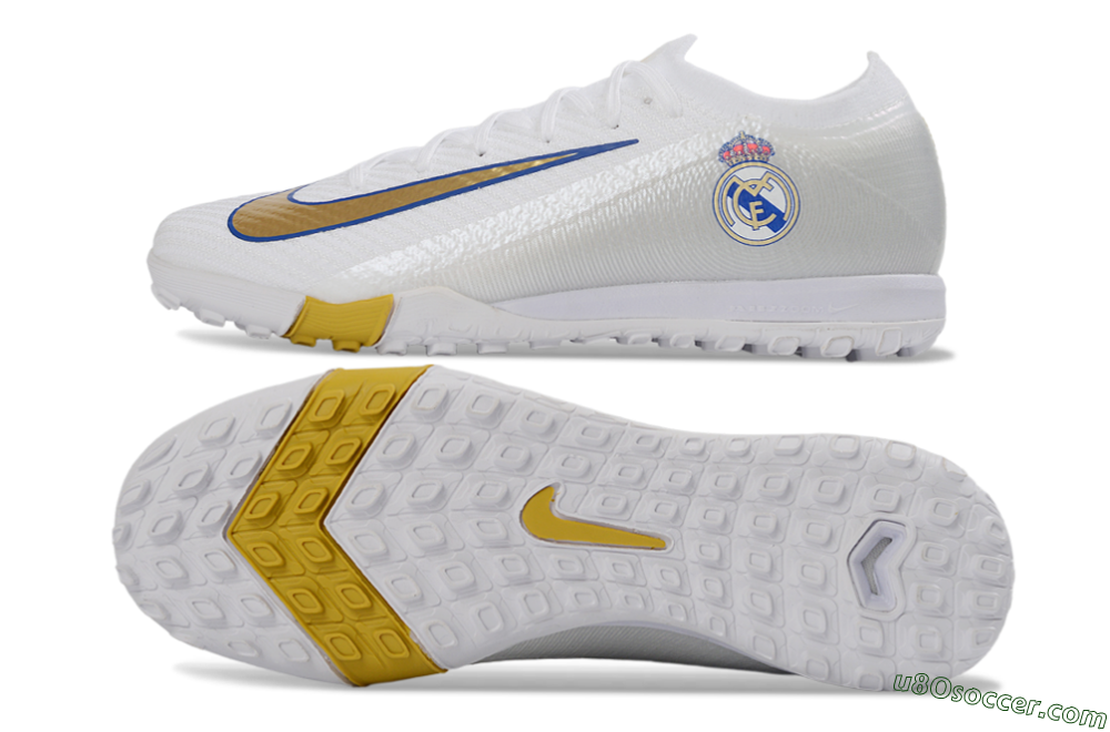 Nike Air Zoom Mercurial Vapor 16 Elite TF Artificial Turf Soccer Shoes - White/Royal Blue/Metallic Gold 0