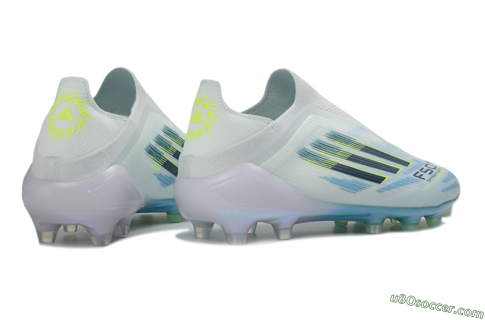 Adidas F50 Elite Laceless FG Firm Ground Soccer Cleats - White/Iridescent Blue/Iridescent Yellow 6