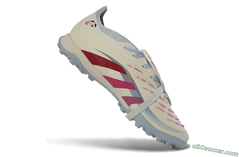 Adidas Predator Gal 26 Elite Fold-Over Tongue TF Artificial Turf Soccer Shoes - Ivory/Blush Pink/Light Blue 4