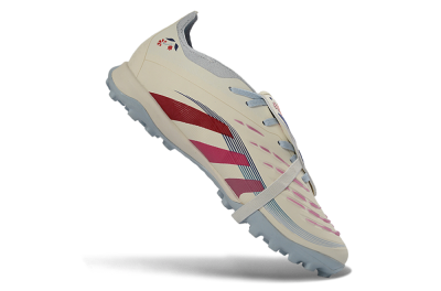 Adidas Predator Gal 26 Elite Fold-Over Tongue TF Artificial Turf Soccer Shoes - Ivory/Blush Pink/Light Blue
