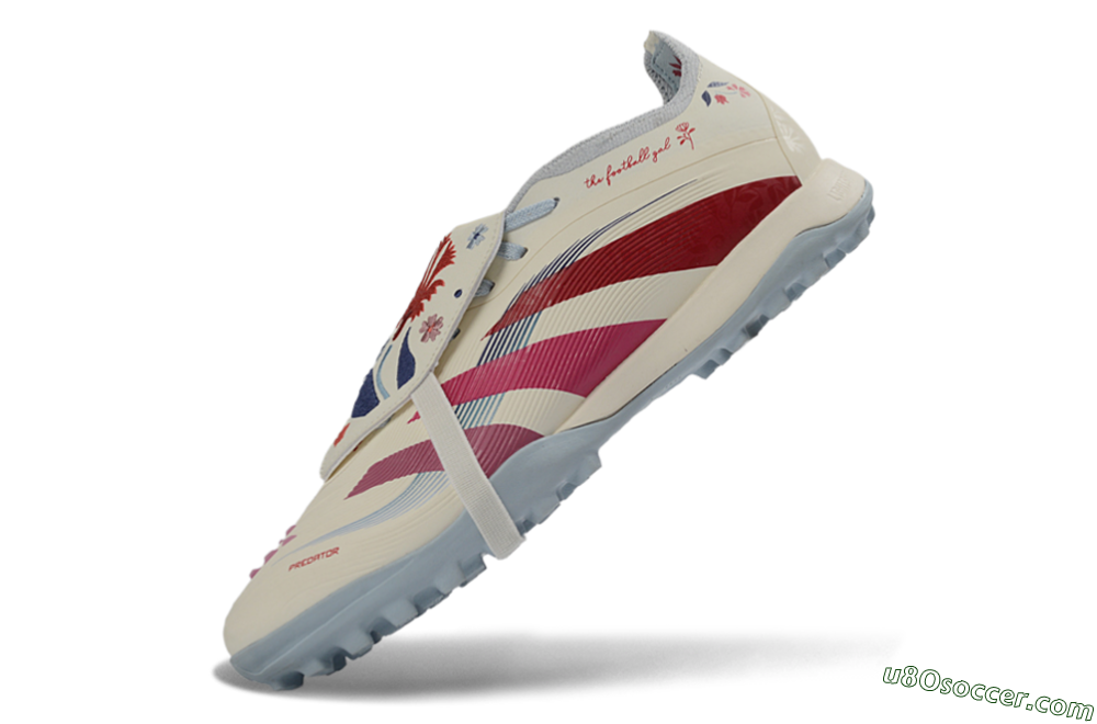 Adidas Predator Gal 26 Elite Fold-Over Tongue TF Artificial Turf Soccer Shoes - Ivory/Blush Pink/Light Blue 5