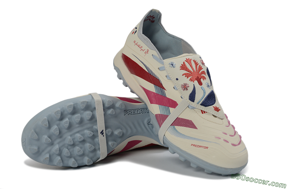 Adidas Predator Gal 26 Elite Fold-Over Tongue TF Artificial Turf Soccer Shoes - Ivory/Blush Pink/Light Blue 3