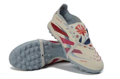 Adidas Predator Gal 26 Elite Fold-Over Tongue TF Artificial Turf Soccer Shoes - Ivory/Blush Pink/Light Blue