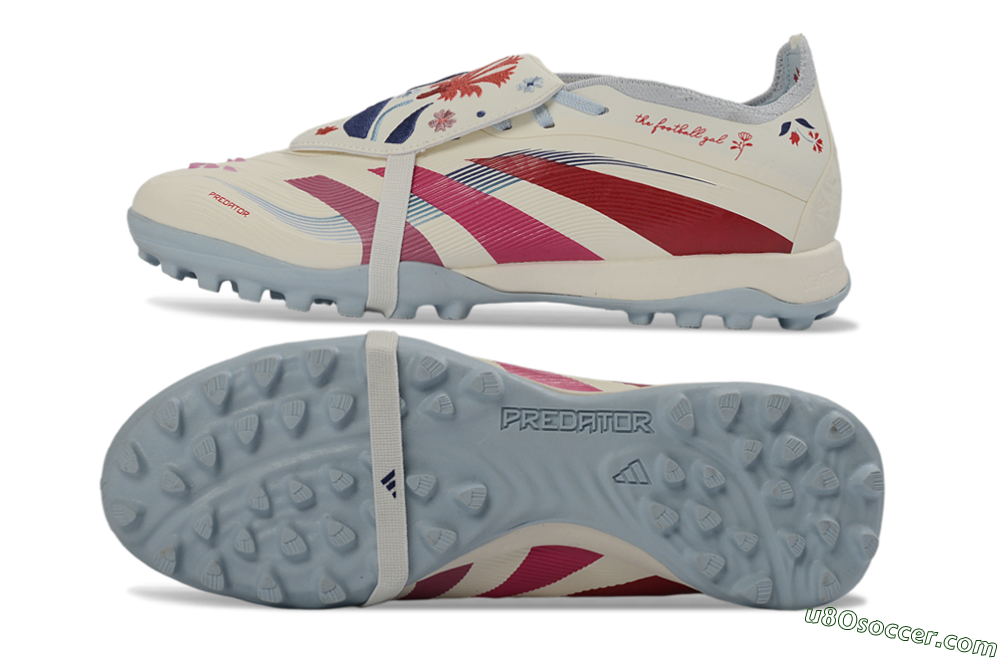 Adidas Predator Gal 26 Elite Fold-Over Tongue TF Artificial Turf Soccer Shoes - Ivory/Blush Pink/Light Blue 0