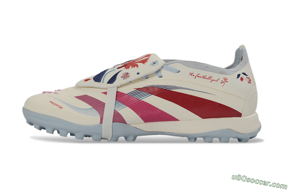 Adidas Predator Gal 26 Elite Fold-Over Tongue TF Artificial Turf Soccer Shoes - Ivory/Blush Pink/Light Blue 2