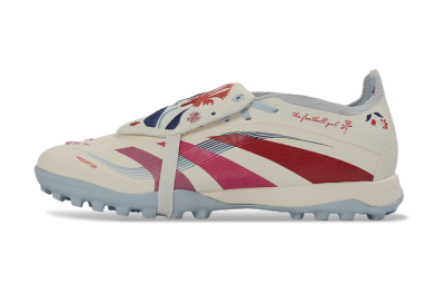 Adidas Predator Gal 26 Elite Fold-Over Tongue TF Artificial Turf Soccer Shoes - Ivory/Blush Pink/Light Blue