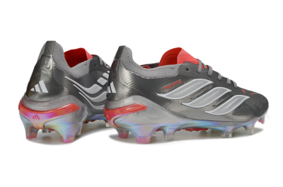Adidas Predator 26 Elite FG Firm Ground Soccer Cleats - Gray/Fiery Red/Metallic Silver