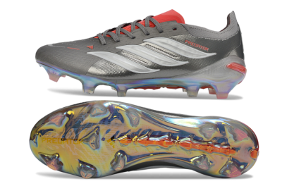 Adidas Predator 26 Elite FG Firm Ground Soccer Cleats - Gray/Fiery Red/Metallic Silver