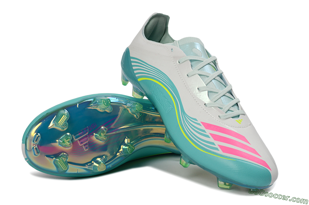 Messi x Adidas F50 Elite FG Firm Ground Soccer Cleats - Aqua/Coral Twist/Neon Green 4