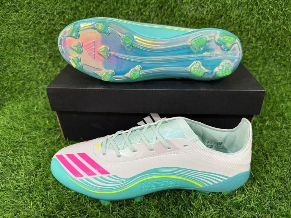 Messi x Adidas F50 Elite FG Firm Ground Soccer Cleats - Aqua/Coral Twist/Neon Green