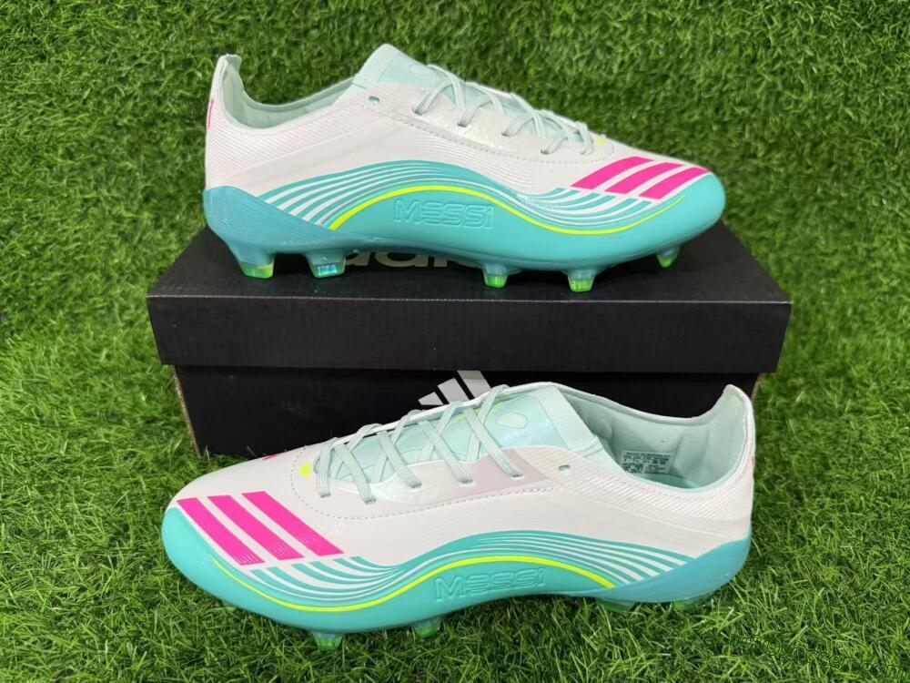 Messi x Adidas F50 Elite FG Firm Ground Soccer Cleats - Aqua/Coral Twist/Neon Green