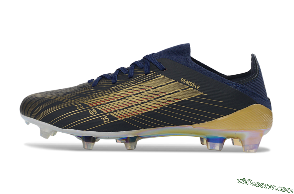 Dembélé x Adidas F50 Elite FG Firm Ground Soccer Cleats - Navy/Champagne Gold/Light Prism 2