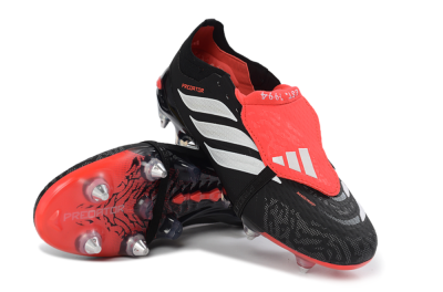 Adidas Predator 26 Elite Fold-Over Tongue SG Soft Ground Soccer Cleats - Black/Vibrant Red/Metallic Silver