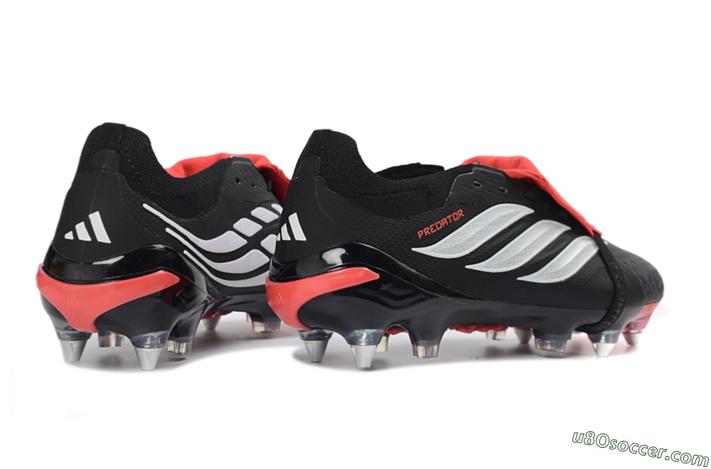 Adidas Predator 26 Elite Fold-Over Tongue SG Soft Ground Soccer Cleats - Black/Vibrant Red/Metallic Silver 6