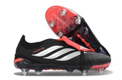 Adidas Predator 26 Elite Fold-Over Tongue SG Soft Ground Soccer Cleats - Black/Vibrant Red/Metallic Silver