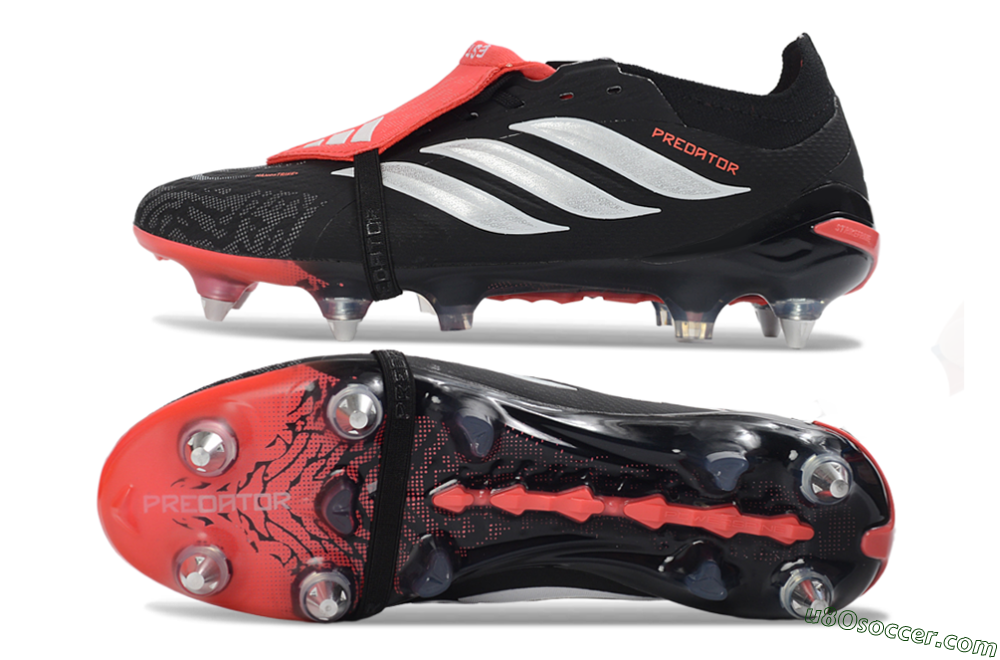 Adidas Predator 26 Elite Fold-Over Tongue SG Soft Ground Soccer Cleats - Black/Vibrant Red/Metallic Silver 0