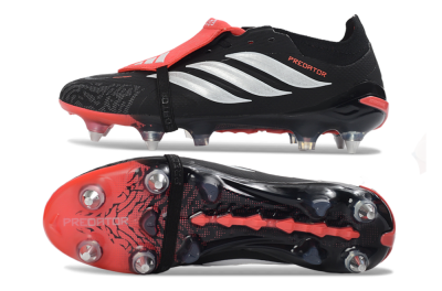 Adidas Predator 26 Elite Fold-Over Tongue SG Soft Ground Soccer Cleats - Black/Vibrant Red/Metallic Silver