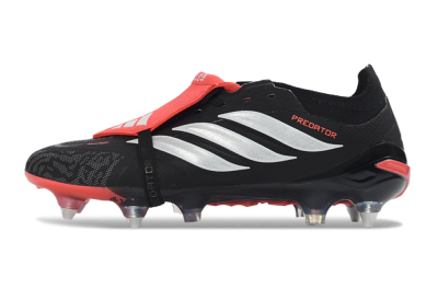 Adidas Predator 26 Elite Fold-Over Tongue SG Soft Ground Soccer Cleats - Black/Vibrant Red/Metallic Silver