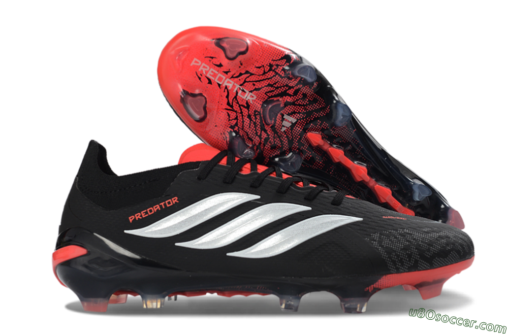 Adidas Predator 26 Elite FG Firm Ground Soccer Cleats - Black/Fiery Red/Metallic Silver 1